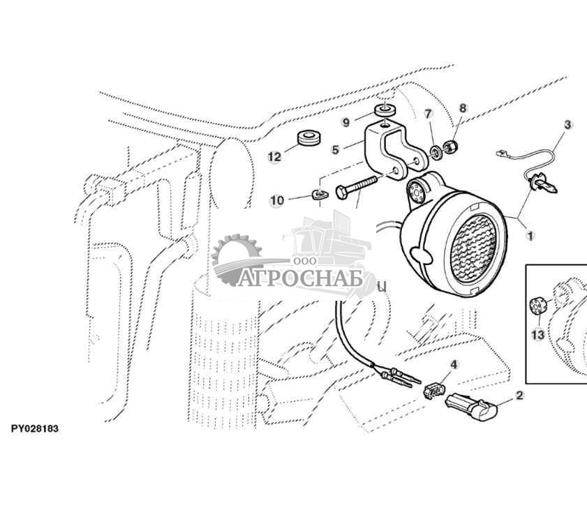 РАБОЧЕЕ ОСВЕЩЕНИЕ, КРЫША КАБИНЫ, ПЕРЕДНЕЕ 